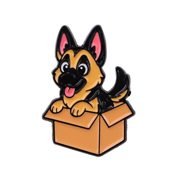 Producto - Pin Perro cachorro en caja - Pastor Alemán