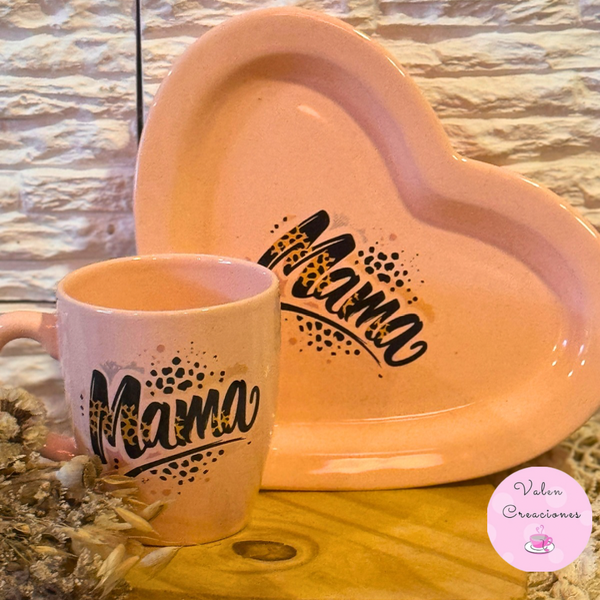 Producto - Taza y bandeja corazón Mamá