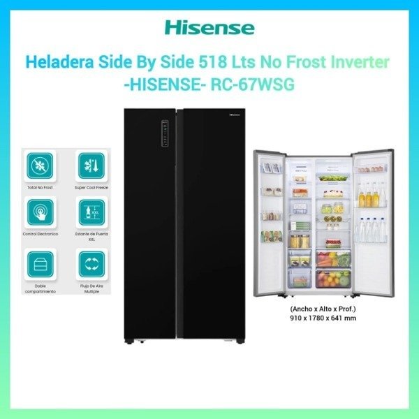 Producto - HELADERA SIDE BY SIDE HISENSE NO FROST 518LTS BLACK