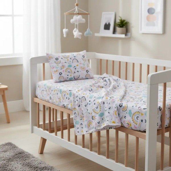 Producto - Juego de Sábanas para Cuna Bebé "Arocoiris Multicolor" Jean Cartier