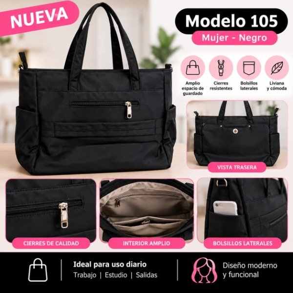 Producto - Bolso Cartera de Mujer 105 Negro Multibolsillos, producto nuevo, última unidad