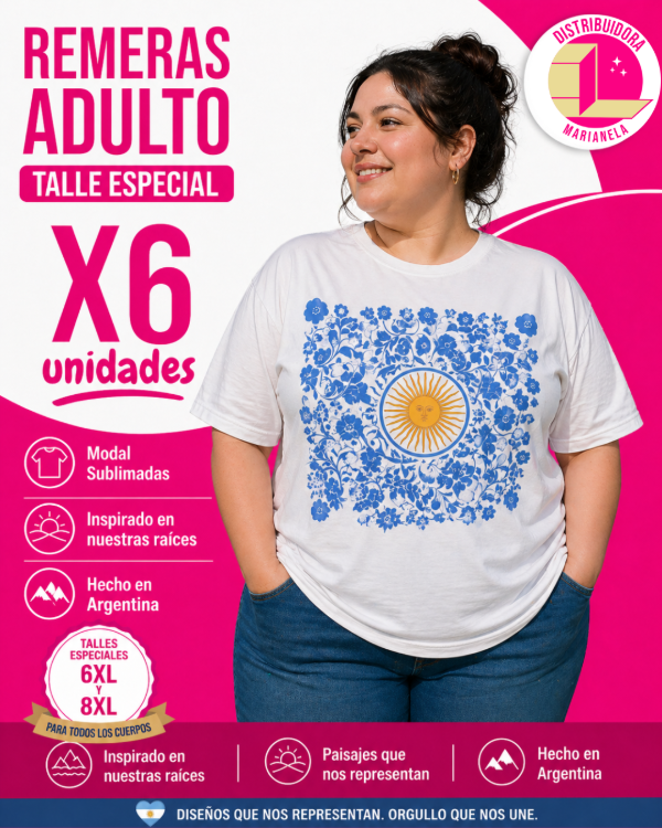 Producto - Remera Adulto con estampa Argentina - Talle especial - Pack x6
