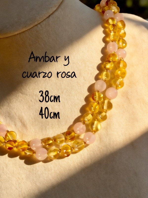 Producto - Collar Ambar y cuarzo rosa 38cm. - 0