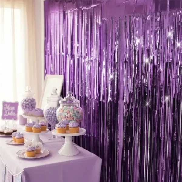 Producto - Cortina Lila LLuvia Material Metalizado