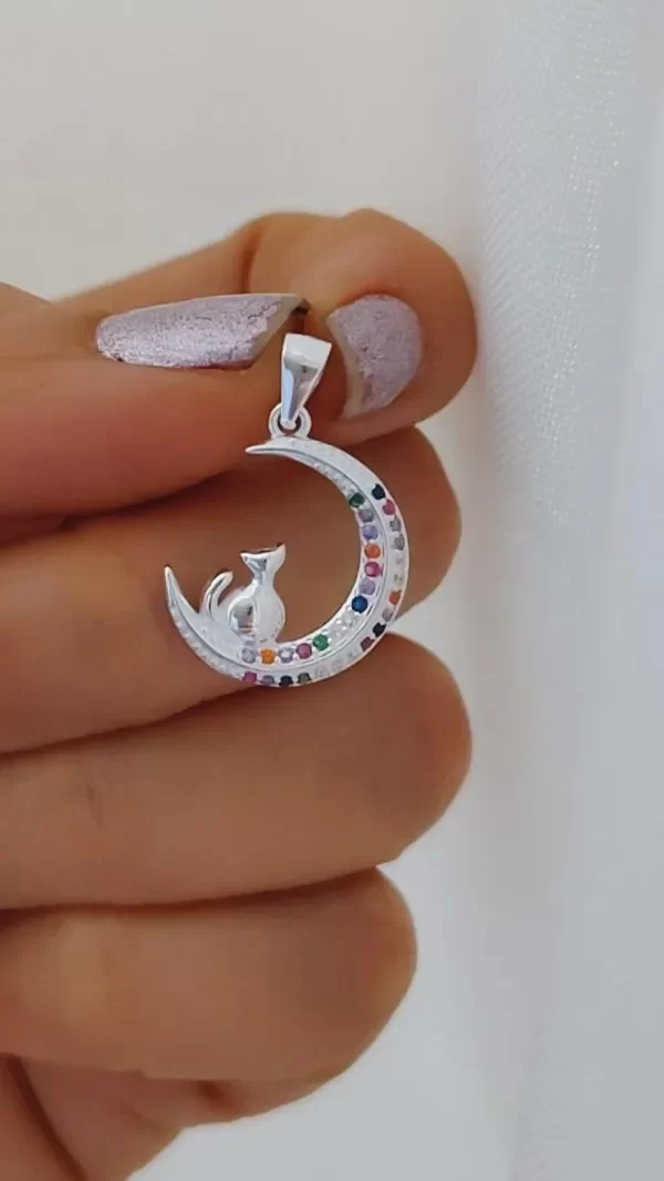 Producto - Dije Luna con Silueta de Gato