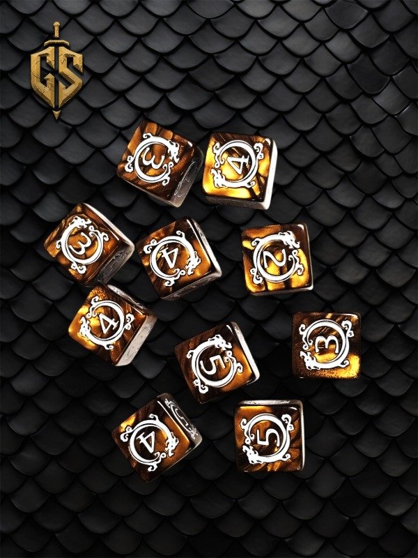 Producto - Set de 10 dados D6 Dorado y Blanco