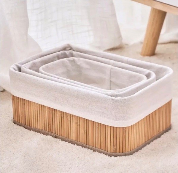 Producto - Canastos de bambú y lienzo 3 medidas