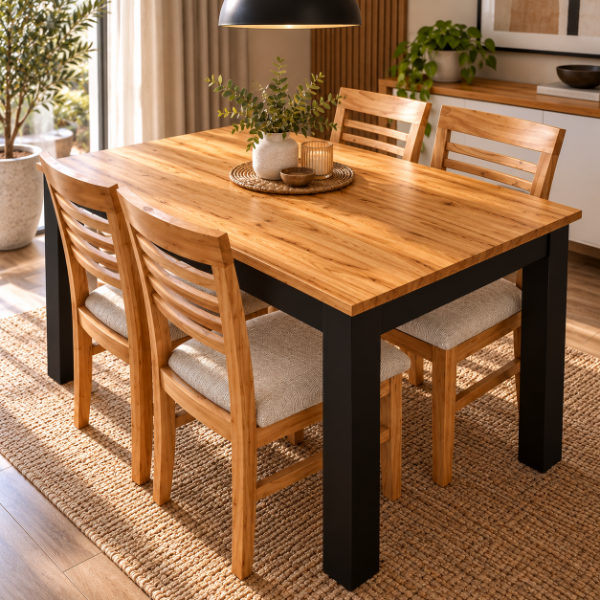 Juego de comedor Fijo Rústico Combinado Negro 140x80 - TM MUEBLES