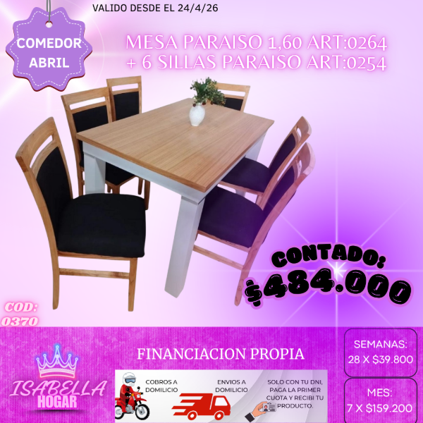 Producto - MESA DE 1.60 PARAISO + 6 SILLAS PARAISO