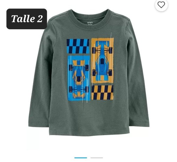 Remera manga larga Carters talle 2 auto carrera