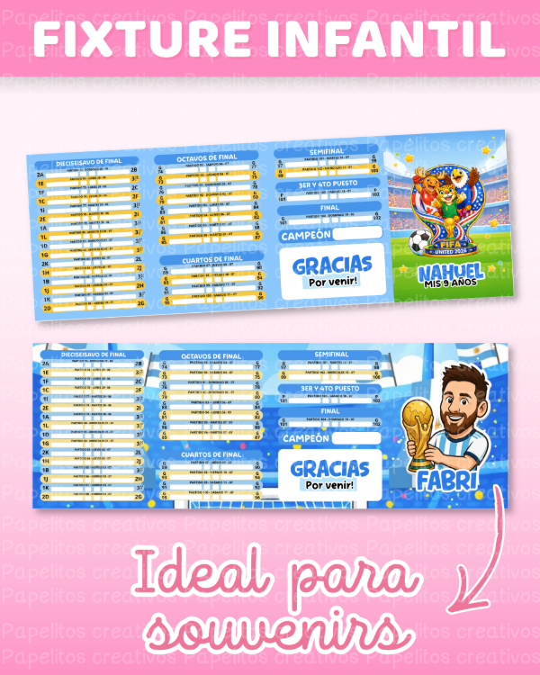 Producto - FIXTURE 2026 PACK DE 5 DISEÑOS INFANTIL