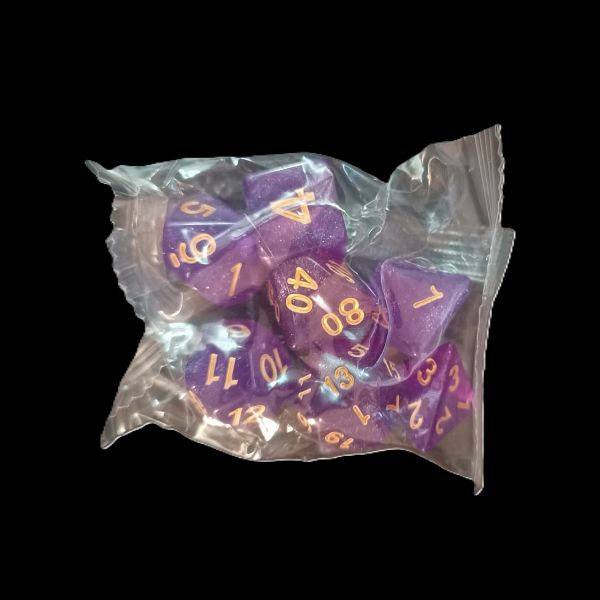 Producto - Set de 7 Dados - Morado con Purpurina