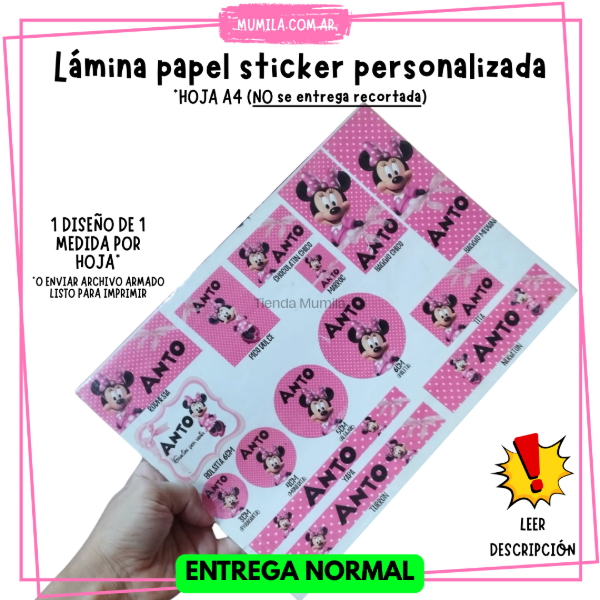 Producto - Lámina Sticker Personalizada Tiempo de entrega NORMAL