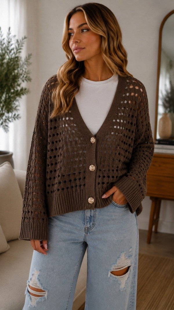 Producto - CARDIGAN CALADO SOPHIA (CHOCOLATE)