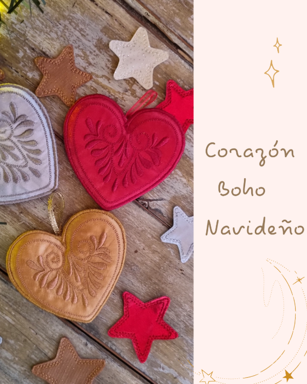 Producto - Navidad 2025 - Deco Navideña en tela - "Corazón Boho Navideño"