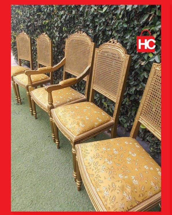 Producto - Juego de comedor antiguo estilo Luis XVI (4 sillas + 2 sillones de cabecera) - 4