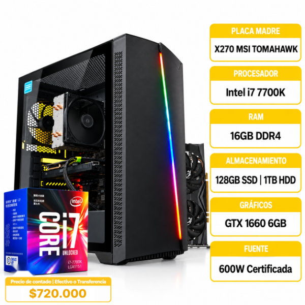 Producto - PC GAMER TRAINER Intel Core i7-7700K 16GB GTX 1660 6GB - 0