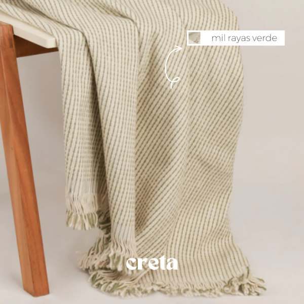 Producto - Manta Rústica Algodón Mil Rayas Verde