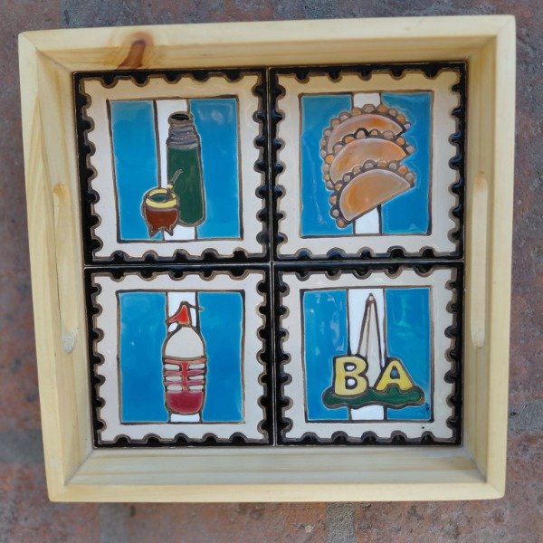 Producto - Bandeja de 20x20 con 4 azulejos esmaltados de 10x10