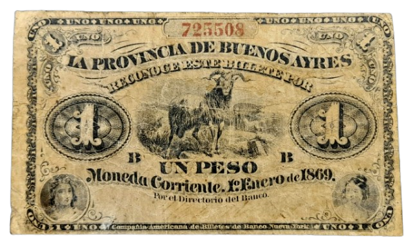 Producto - Buenos Ayres 1 Peso (1870-75) Primera emisión / Firma a mano BA.120a-S.481 F