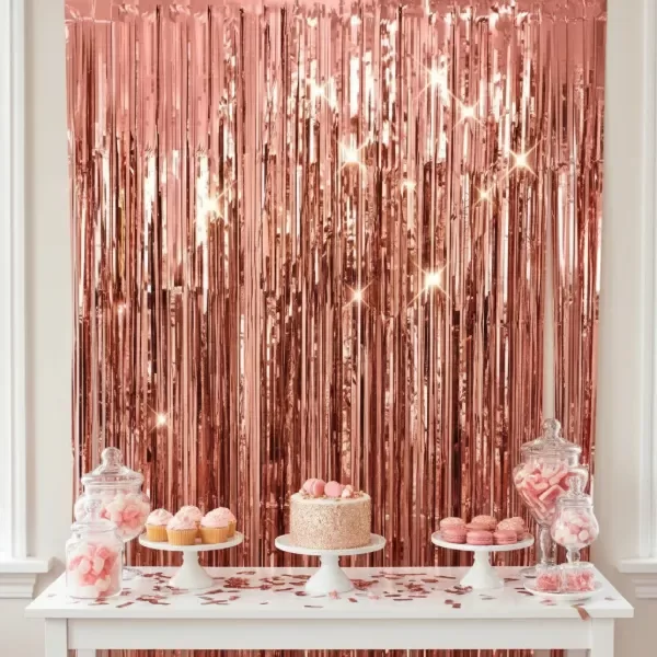 Producto - Cortina Rosa Gold LLuvia Material Metalizado