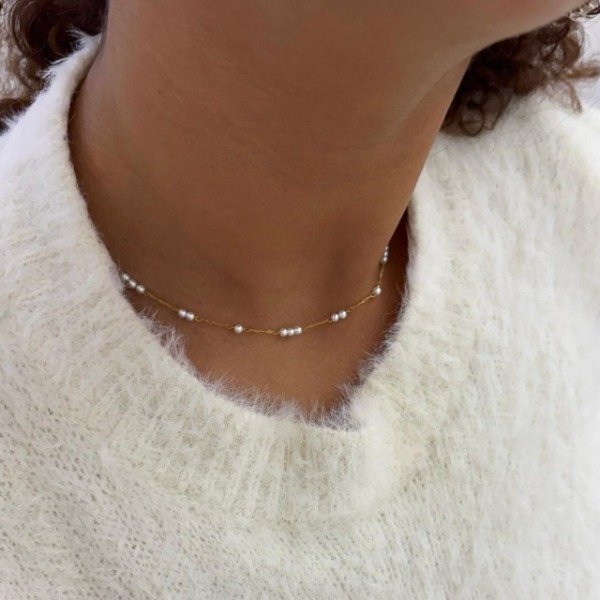 Producto - CONJUNTO DORADO MINI LINK Y PERLAS