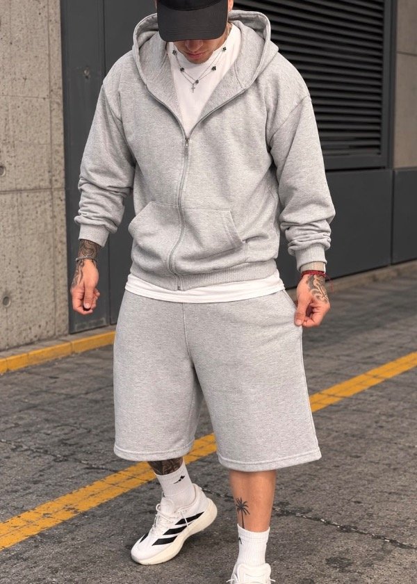 Producto - Conjunto Oversize Gris Campera + Bermuda - 0
