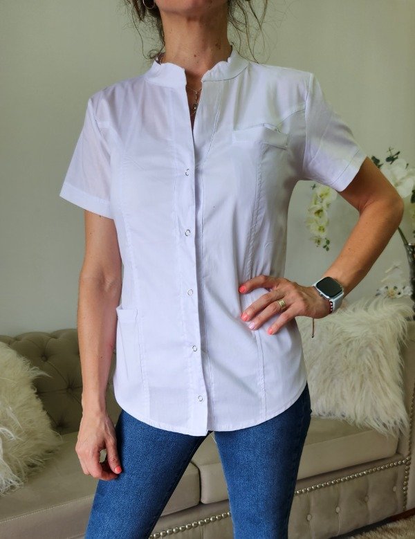 Producto - CHAQUETA BROCHE SPANDEX (Poplin Liviano) Blanco Liso
