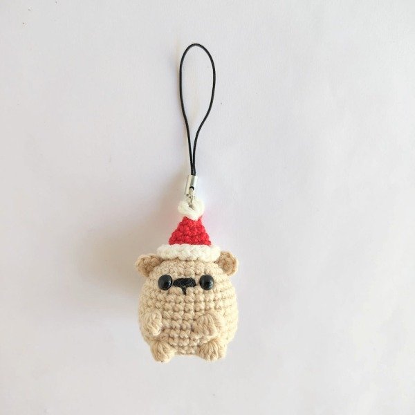 Producto - Mini osito natural navideño tejido adorno navidad celular