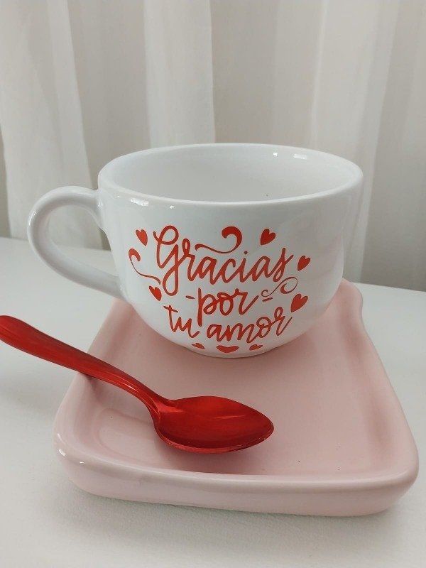 Producto - Taza con bandejita y cuchara gracias por tu amor blanca