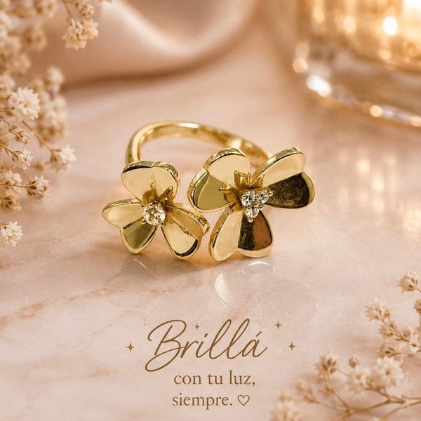 Producto - Anillo doble flor con cubic en Plata 925 Dorado