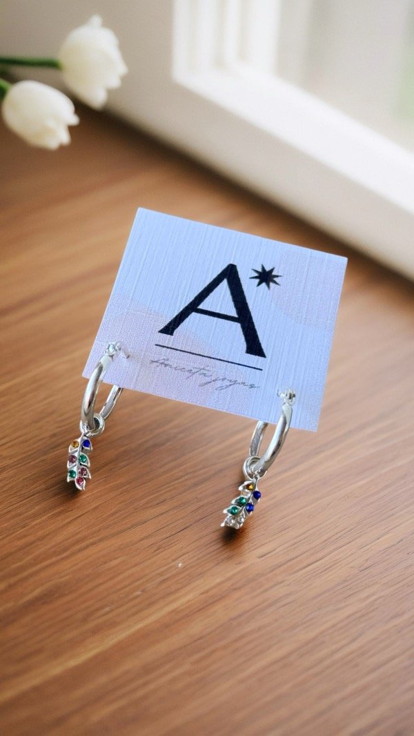 Producto - Aritos colgantes ramitas multicolor ACERO BLANCO AA217