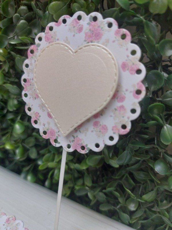 Producto - Topper grande de cartulina con corazón aplicado. Paquete x5 unidades