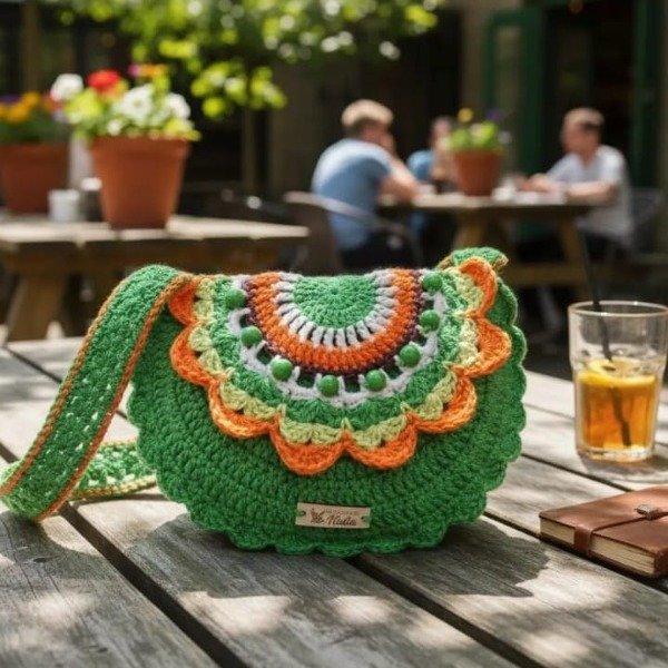 Producto - Cartera bandolera verde para niñas tejida crochet
