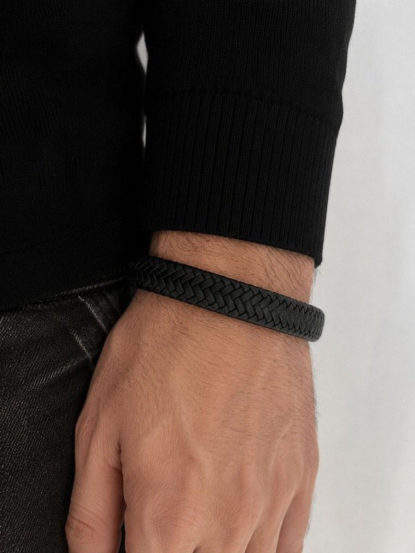 Producto - Pulsera gruesa negra de cuero