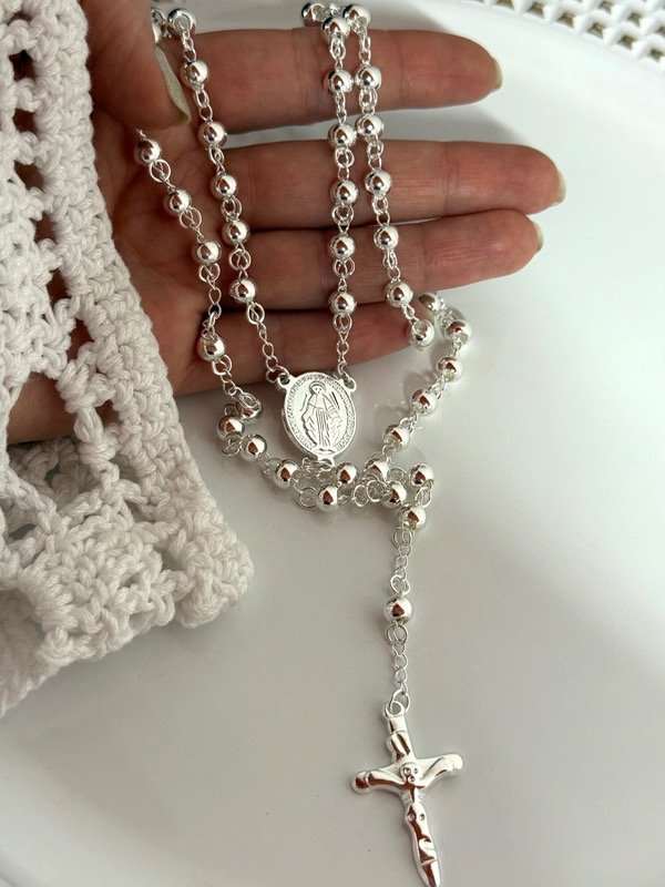 Producto - CB581 Rosario bolitas 7mm acero blanco