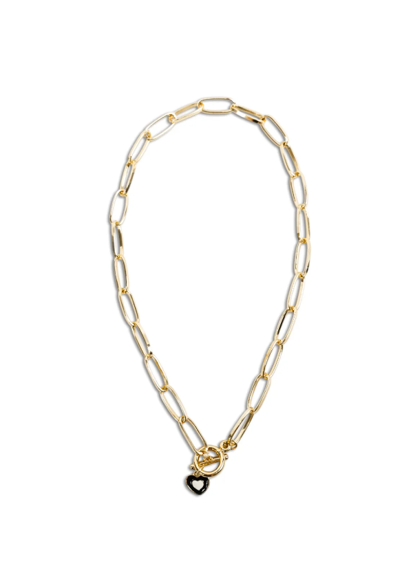 Producto - Collar cadena dije doble corazón negro