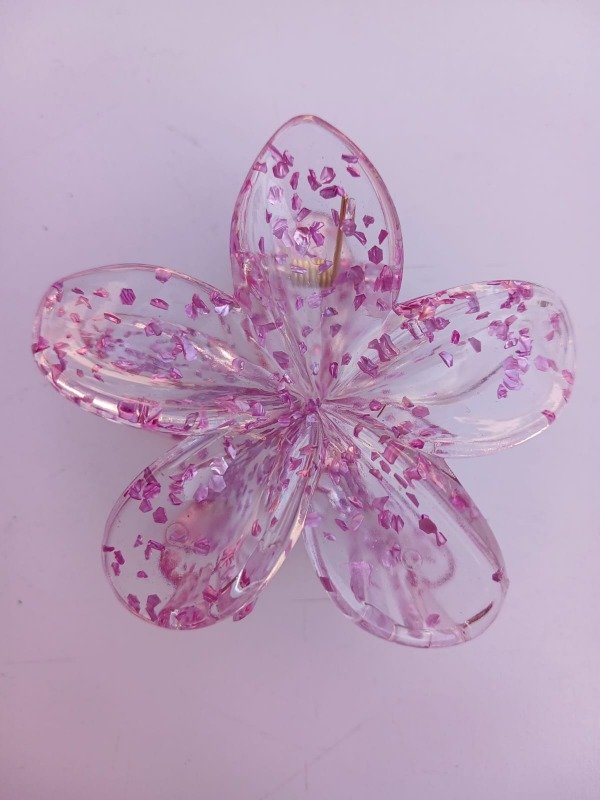 Producto - Broche p/pelo 7.5cm Flor Hawaiana Estampa Transparente M01
