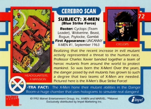 Producto - 1992 Impel The Uncanny X-Men #72 - X-Men (Blue Strike Force) TM - 1