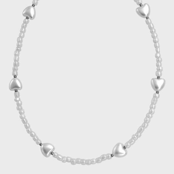 Producto - Collar de cristal checo y acero quirúrgico - Mostacillas - Blanco - Corazones