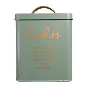 Producto - Lata para Galletitas Cookies Color Verde. Asa y letras en bronce.
