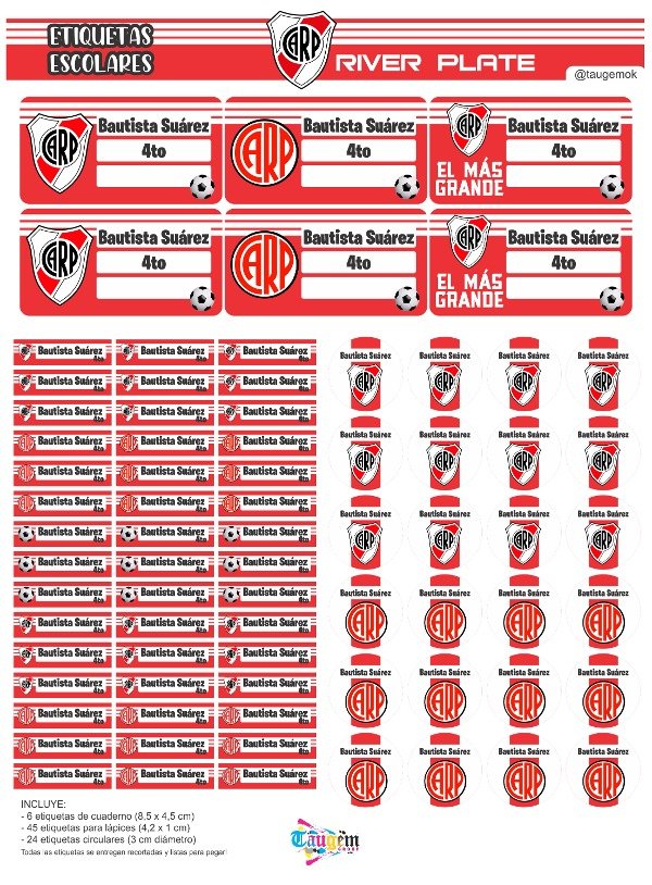 Producto - Etiqueta Escolar en Papel Autoadhesivo - River Plate