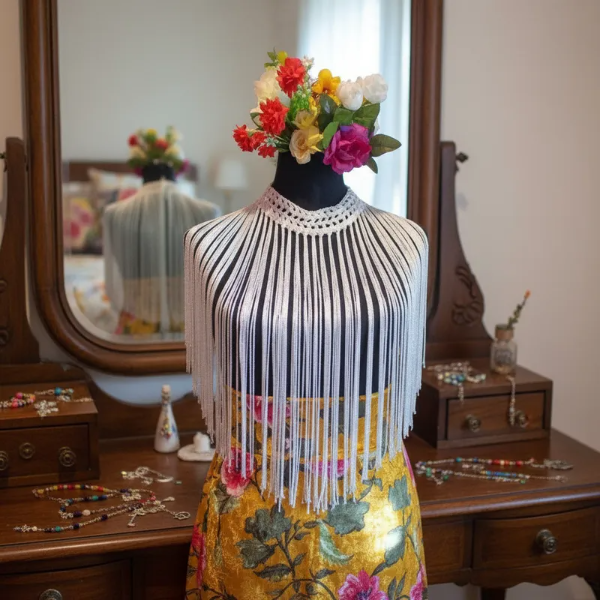 Producto - Collar De Flecos De Seda Recto Plata