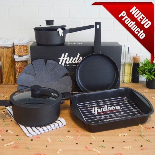 Producto - Batería De Cocina Hudson Daily Aluminio Antiadherente 6 Pzs Combo Asadera