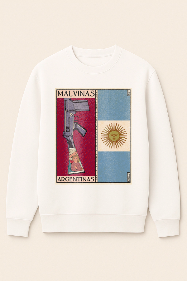 Producto - Malvinas Argentinas (Versión 1 Buzo Blanco Cuello Redondo Frontal)