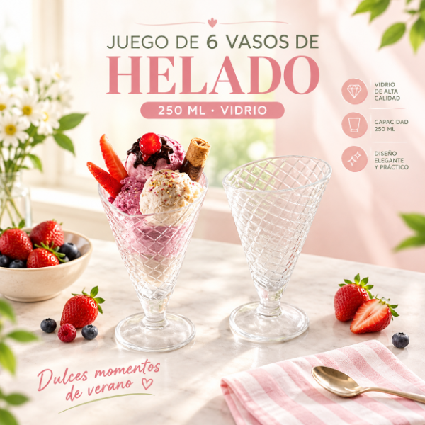 Producto - JUEGO DE 6 VASOS DE HELADO 250ML VIDRIO