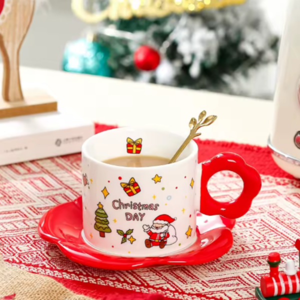 Producto - TAZA CON PLATO NAVIDAD FLOWER