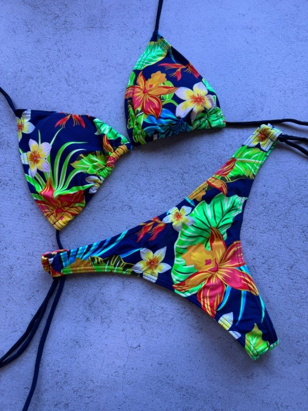 Producto - BIKINI IMPORTADA FLORES VERDE CON NARANJA