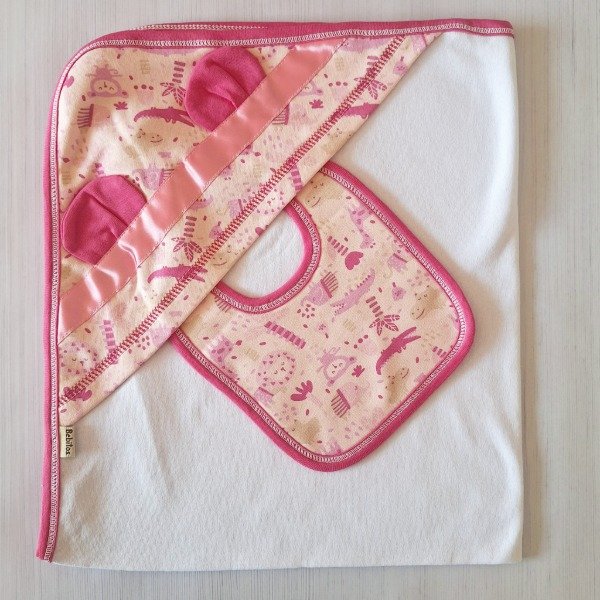 Producto - Mantita Recibidora + Babero Animalitos Rosa