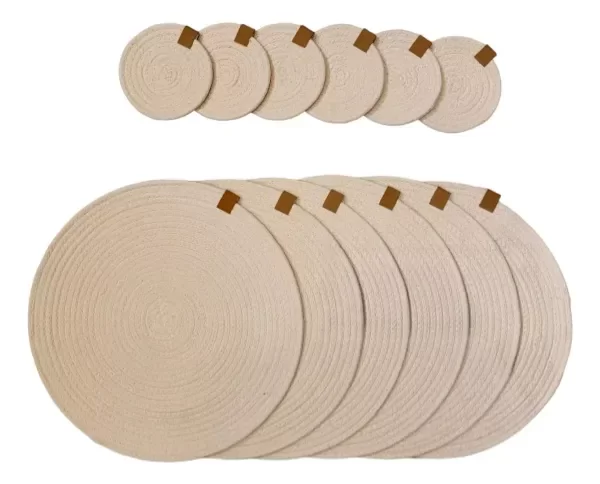 Producto - Set X4, 6, 8 o12  Individuales Y Posa Vasos Algodón Liso Artsanal